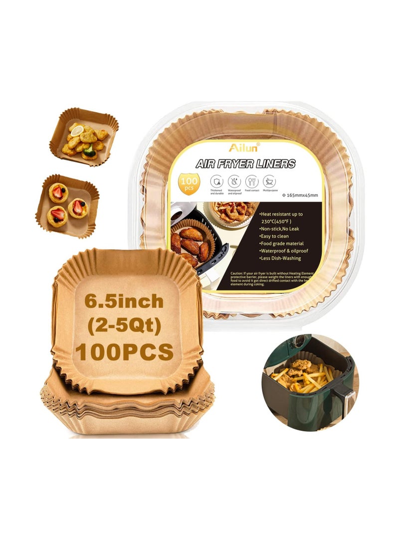 Air Fryer Paper Liners 6.5 Inch, 100 Pieces Non-Stick Parchment Paper, Greaseproof, Disposable Food Grade Unbleached Paper Squares for 2-5 Quart Air Fryer Baking Microwave - Image 1